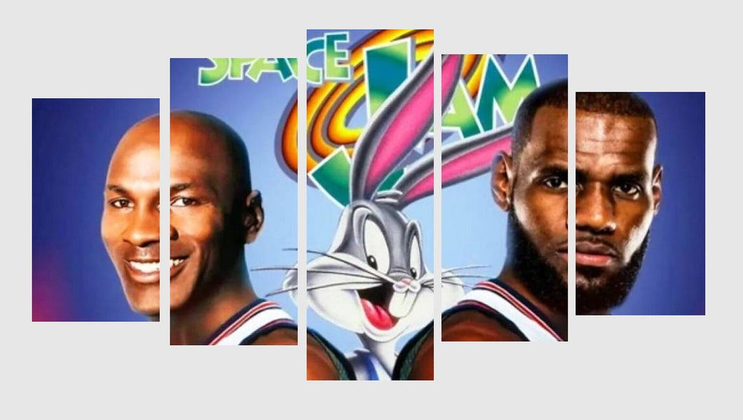 Set of 5 Canvas Prints - Space Jam - Jordan, James & Bugs