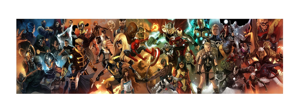 Marvel Comic Characters Panoramic Framed Canvas Print