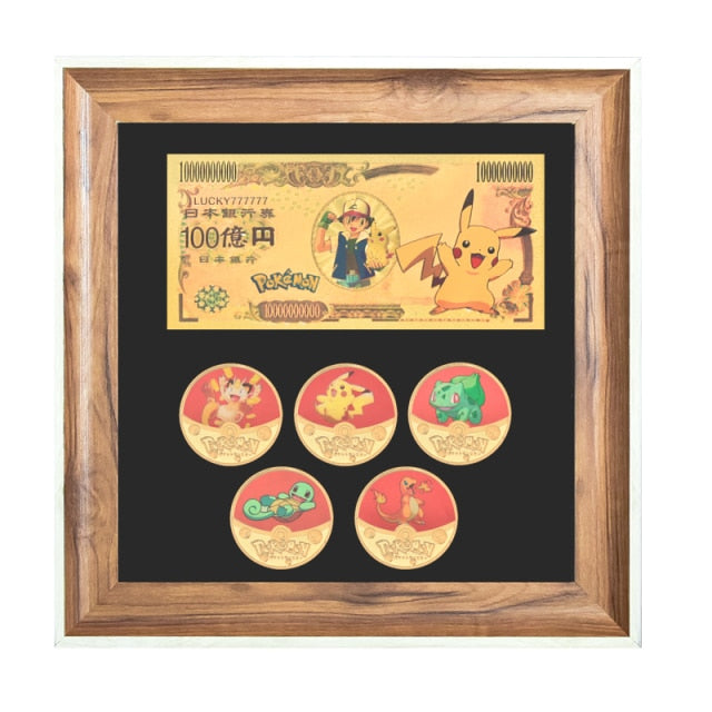 Gold Plated Coins & Gold Banknote In Photo Frame - Pokemon